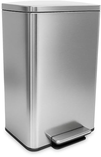 SIMPLI-MAGIC 50 Liter / 13.2 Gallon Soft-Close, Smudge Resistant Trash Can with Foot Pedal and Built in Filter- Stainless Steel, Sleek Finish