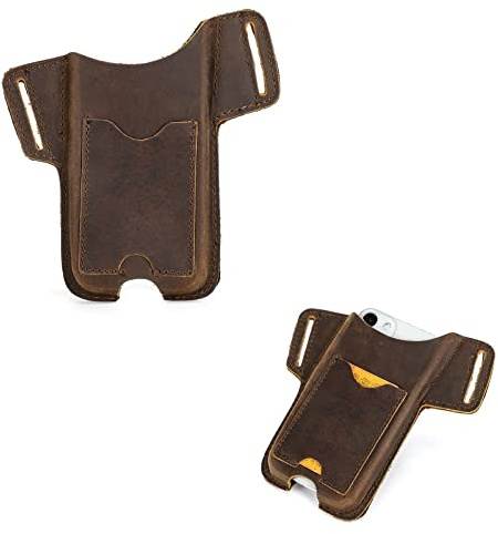 Hiram Leder-Handy-Holster, universelle Gürteltasche, Gürtelschlaufe, Handytaschen mit Kartenschlitz-Design, kompatibel für 6,1 Zoll iPhone für Männer (Linkshänder)