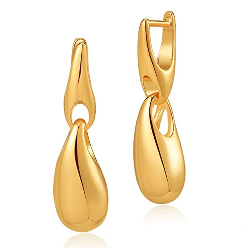 CERSLIMO Gold Hoop Earrings for Women - Teardrop Dangle Earrings With Sterling Silver Post | 18K Drop Earrings, Huggie Earring Jewellery Gifts