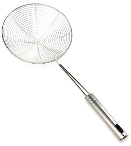 PNJB, Heavy Duty Stainless Steel Skimmer Strainer Ladle Frying, Chips, Fries, Fish Frying Utensil, Colander Fried Filter Kitchen Strainer, Spiral Mesh Skimmer Spoon (17CM)