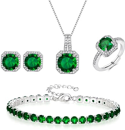 EVER FAITH Hochzeit Quadrat Cubic Zirkonia Schmuck Sets für Braut Brautjungfer, Glamour Anhänger Halskette Ohrringe Tennis Armband Offene Ring für Damen Klar Silber-Ton