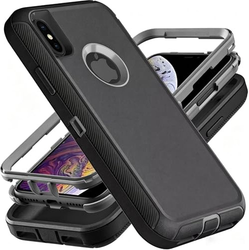 YmhxcY for iPhone X/iPhone XS Case Shockproof Dropproof Dust-Proof Drop Proof 3-Layer Durable Phone Case Heavy Duty Protection Phone Case Cover for Apple iPhone X/XS 5.8 inch-Black/Grey