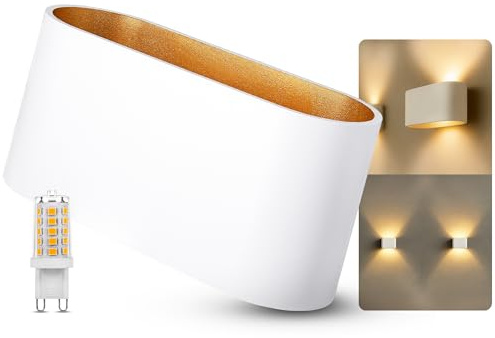 SSC-LUXon JOBERO Wandlampe Innen weiß gold - moderne Wandbeleuchtung Up Down Vintage Design inkl. 1x G9 Leuchtmittel warmweiß
