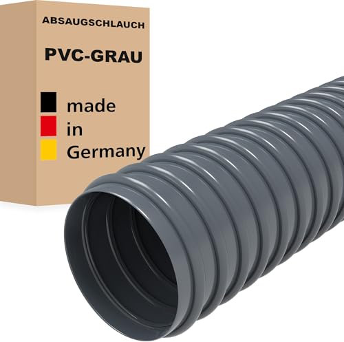 Absaugschlauch GRAU PVC Saugschlauch Spiralschlauch Flexschlauch leicht & flexibel Made in Germany (50 mm, PVC, 5 m)