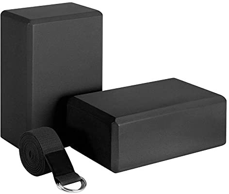 Fvoagaou Yoga Block und Yoga Gurt Set Schaum Weiche, rutschfeste Yoga BlöCke Universal Dehnung und Tonisieren Trainings Schwarz