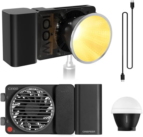 ZHIYUN CINEPEER CX100 COB LED-Videoleuchte, 100 W, zweifarbig, 2700 K-6500 K, mit Diffusor und Akku, CRI96+ TLCI97+