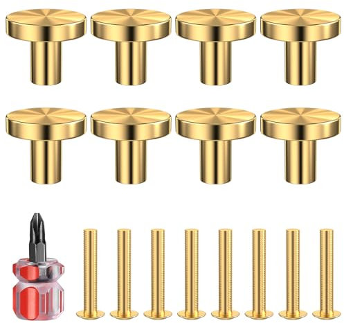 Lectorias 8 Stück Möbelknöpfe Gold, 25 * 20 mm Schrankknöpfe, Runde Türknöpfe, Knauf für Schrank, Schrankknauf mit Schrauben, Knöpfe für Schränke, Kommodenknöpfe, Messing Schubladen Knöpfe