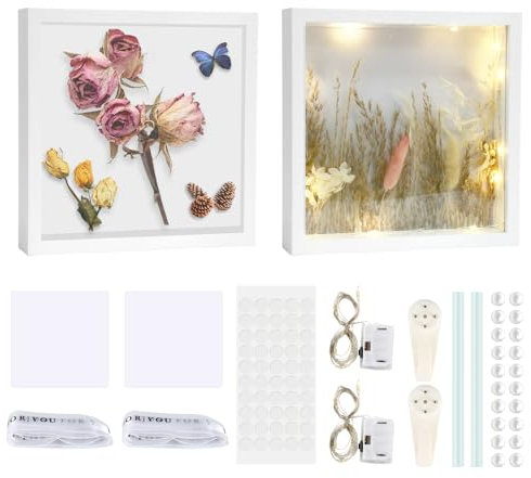 Aubess 2 Stück 3D Bilderrahmen Zum Befüllenefüllt, 21,8x 21,8cm 3D Bilderrahmen, Tiefer Bilderrahmen 3cm Tief, Befüllbare Dreidimensionale 3D Rahmen für Fotos, Blumen
