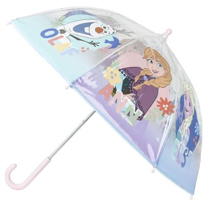 Paraguas de Burbuja Frozen,Manual,Estampado de Elsa,Anna y Olaf,100% POE con Estructura de Fibra de Vidrio,Producto Original Diseñado en España