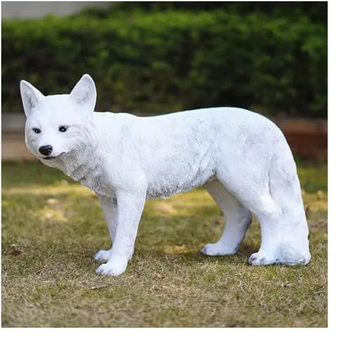 Woodland Fox Indoor/Outdoor Garten Statue, Nette Harz Garten Statue Dekoration Fiberglas Simulierte Fuchsornamente Outdoor Rasen Yard Polyresin Tier Figur ﻿ (Farbe : Weiß, Größe : 72x27x45cm)