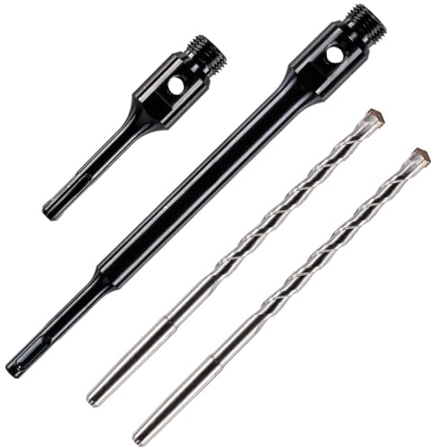 4 x SDS Drill Adapters & Centre Drills For Use With Diamond Core Drill Bits | K Taper Shank System. 1/2 BSP Thread. 1 x 115mm Long SDS Drill Bit Adapter & 1 x 240mm Extra Long SDS Arbor / Adapter