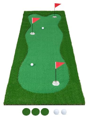 300 x 100 cm golfträningsmatta, golfmatta med konstgräs, 2 bollar, 3 hål, 3 flaggor och puttkupor, puttingmatta vikbar för inomhus och utomhus, puttinggrön golf, träningsmatta för hem