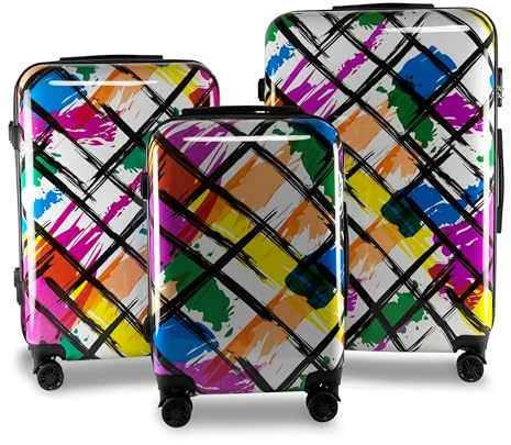 Xonic Design Reisekoffer - Hartschalen-Koffer mit 360° Leichtlauf-Rollen - hochwertiger Trolley mit Zahlenschloss Polycarbonat in M-L-XL oder Set (Color Art, Set)