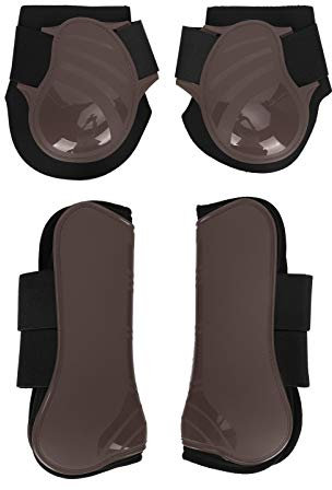 Pferdebeinschutz und Beinschutz mit PU-verdickter Schale und elastisch dämpfendem Innenpolster, braun, 4er Set, für den Reitsport, Schutz vor Stößen und Reibung,