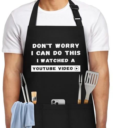 NLUS Funny Aprons for Men, Men’s Funny Apron for Chef Cooking Grilling BBQ with 3 Pockets, Gifts for Christmas Father's Day Birthday