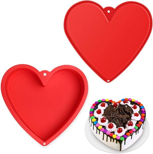 MEETOZ Silicone Heart Shaped Cake Pans, 2pcs 8 Inch Nonstick Heart Cake Pan, Reusable Baking Tins, Quick Release Suitable, Easy Clean