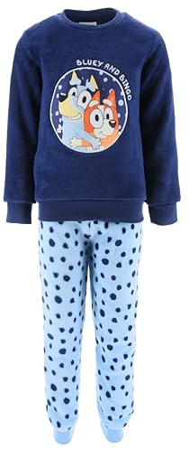Bluey Pijamas para Niños, 2 Piezas Camiseta y Pantalon Largo Terciopelo para Niña, Pijama Polar Suave, Talla 4 Años | Azul Oscuro