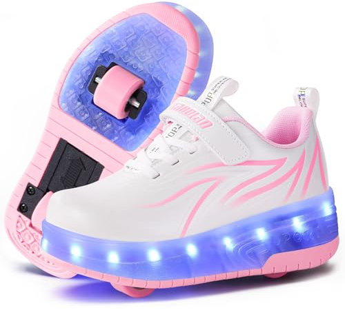 Flintronic 1 Paar Rollschuhe, Kinder Rollschuhe, LED Rollschuhe, Verstellbar Rollschuhe Damen, 4 Größen verstellbar, für Mädchen, und Anfänger, EU33