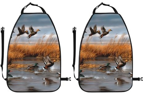 ULKMFFCF Hunting Flying Wild Duck 2 bedruckte Trittmatten 2 Stück Autositz-Organizer Sitzschoner Bezug mit Aufbewahrungstasche