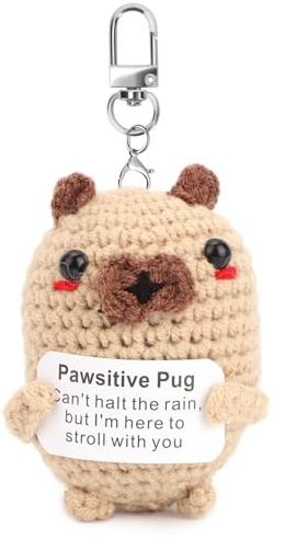 Emotional Support Plush Crochet Decoration,Positive Crochet Plush Keychain,Animals Cute Knitted Keychain,Positive Emotional Support for Her Him (dog)
