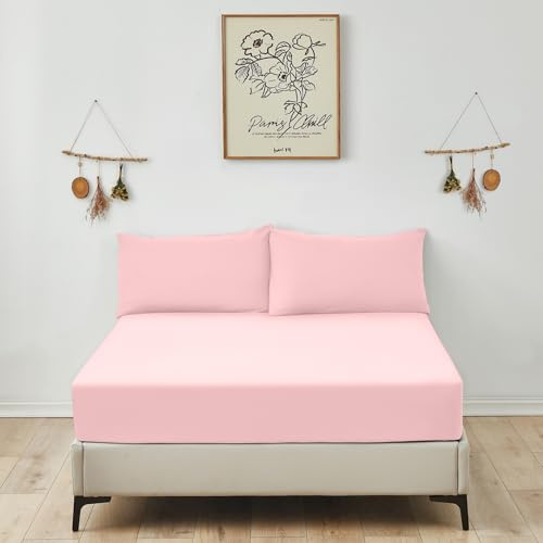 Single Fitted Sheet (30cm) - Ultra Soft Microfibre Bed Sheets, Wrinkle-Resistant, Elasticated Corners, Shrink and Fade Resistant, Easy Care for Single Beds (Single, Pink)