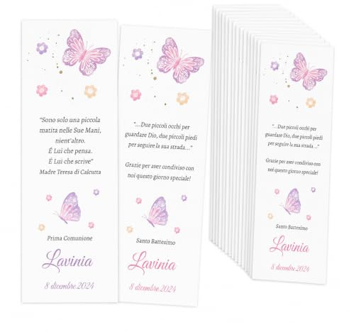 Cormar 60 pezzi SEGNAPOSTO PERSONALIZZATI PER BATTESIMO CRESIMA COMPLEANNO COMUNIONE PER CERMINONE E FESTE (FARFALLE)