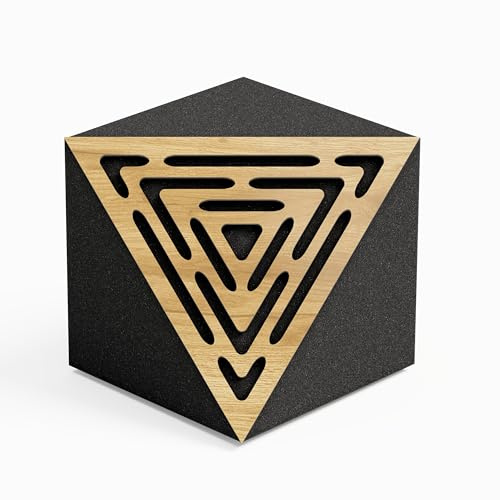 Lot de 2 pièges à basses d'angle pour plafond « TRICUB-PULSE » en mousse acoustique avec plaque HDF laminée perforée | Piège à basse cube | Couleur : (Chêne, TRICUB-WAVE)