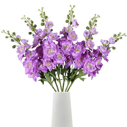 ICBOX 6PCS Purple Delphinium Artificial Flowers 29.52 Long Stem Fake Larkspur Purple Silk Flower Real Look Faux Flower for Wedding Centerpieces Home Party Kitchen Tall Vase Decor