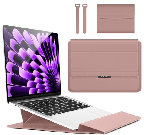Hinnwer 15 15,6 16,1 Pulgadas Funda Portátil con Soporte para MacBook Air 15 M5/M4/M3/M2 (2026-2023), MacBook Pro 16 M5/M4/M3/M2/M1 Pro/MAX (2026-2019), MacBook Pro 15 M3/M2 Bolsa PC - Oro Rosa
