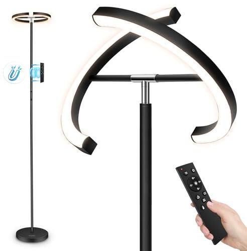 FIMEI Floor Lamp, Uplighter Floor Lamp, Stepless Dimming & 3000K-6000K Color Temperature, Remote & Touch Control, Modern Standing Light for Living Room, Bedroom, Office, 22W