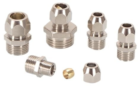 HMCOCOOFM 1pcs Brass Ferrule Tube Compression Fitting Connector 1/8 1/4 3/8 1/2 Male Thread 4 6 8 10 12 14 16mm Tube Card Set Ring (OD Tube 12mm,3/8)