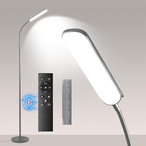 18W Gris Dimmable Lampadaire , 1800 Lumens LED Lampe sur Pied 2700K à 6500K Températures de Couleur avec Télécommande et Contrôle Tactile et 1H Minuterie, Lampadaire Haut pour Salon Chambre Bureau