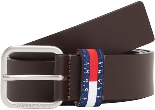 Tommy Jeans Cinturón Hombre Ryan 3,5 cm Cinturón de piel, Marrón (Dark Brown), 85 cm