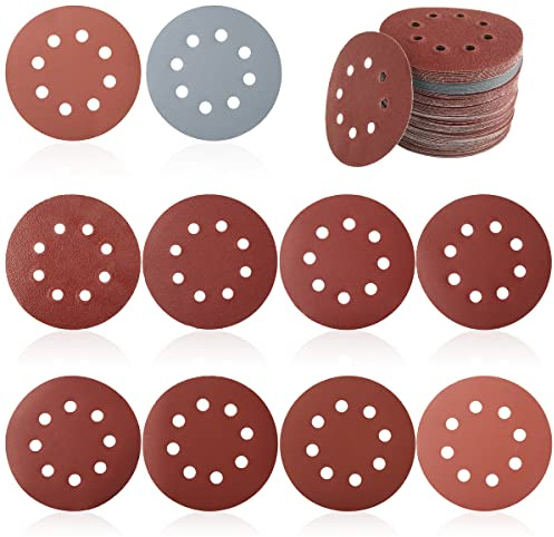 100pcs Disque De PonçAge Disques Abrasifs 125mm Grain 80/180/240/320/400/800/1000/1500/2000/3000 Papier Sablé 8 Trous Papier Abrasif Rond Pour Ponceuse Excentrique Poncer Polir DéRouiller