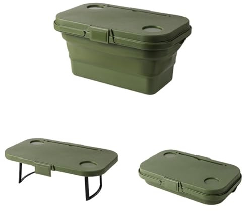 GreatRise Panier de pique-nique pliable, boîte de rangement de camping avec table, portable, boîte de camping en plastique avec couvercle, boîte pliante multifonction pour camping, randonnée,
