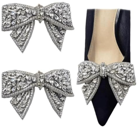 2 parches de lazo de diamantes de imitación de cristal, apliques de lazo para zapatos de boda y broches