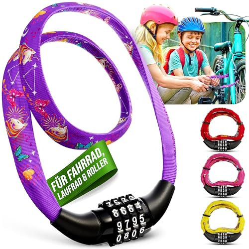 Fahrradschloss Kinder mit Zahlencode – Einhorn – leicht und sicher – Kinder Fahrradschloss Zahlenschloss – 65 cm – Zahlenschloss Fahrrad – Schloss Zahlencode für Kinderfahrrad