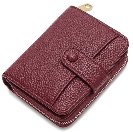 ORAGKE Geldbörse Damen Klein viele Fächer, Damen Geldbörse Leder RFID Kartenfächern,Portemonnaie Mittelgroß, Geldbeutel mit Reißverschluss Münzfach für Münzen,Portmonee Mini Kompakt (Weinrot)