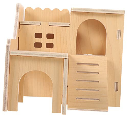 Supvox Mini Holz Hamsterhaus Mit Rutsche Doppelschichtiges Haustier-Spielzeug Für Kleintiere Schlaf Spielumgebung Für Hamster Zwerghamster Und Nagetiere