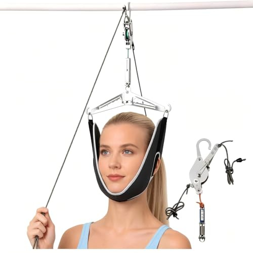 Adjustable Neck Traction Device, Hook & Gear Design No Heavy Objects Needed, Easy to Use for Neck Pain Relief, Suitable for Home & Outdoor Use