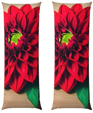LNNIUK Kissenbezug mit Holzbrett, Retro-Blume, rote Dahlie, 50,8 x 137,2 cm, mit Reißverschluss, weiche Kissenbezüge für Bett