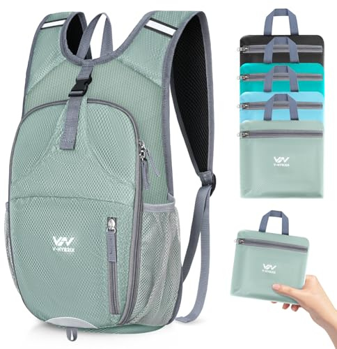 VHYBRIX 15L Foldable Hiking Backpack,Lightweight Packable Waterproof Machine Washable Daypack with Chest Strap,Small Folding Pack for Travel/Walking for Men&Women-0.52LB Grey