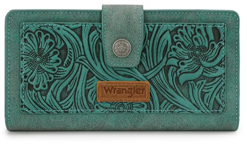 Montana West X Wrangler Tooling Flower Wallet Women Bifold Phone Wallet Large Capacity Credit Card Cash Wallets, Card Cases & Money Organizers Ladies Female Western Wallets with RFID Lining
