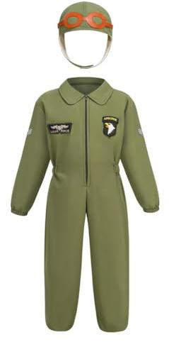 Lito Angels Costume da pilota da combattente per bambini, tuta con cappello da aviatore, per ragazzi e ragazze, per Halloween, compleanno, giornata mondiale del libro, vestito per giochi di ruolo, età