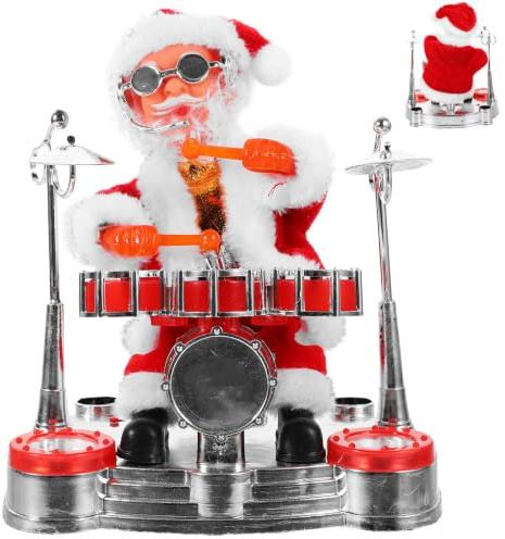 Sewroro Tanzender, Singender Weihnachtsmann, Batteriebetriebener, Musikalischer, Beweglicher Weihnachtsmann mit Trommel, Weihnachtsfigur Als Feiertagsdekoration, 7,87 X 6,69 X 5,11 Zoll
