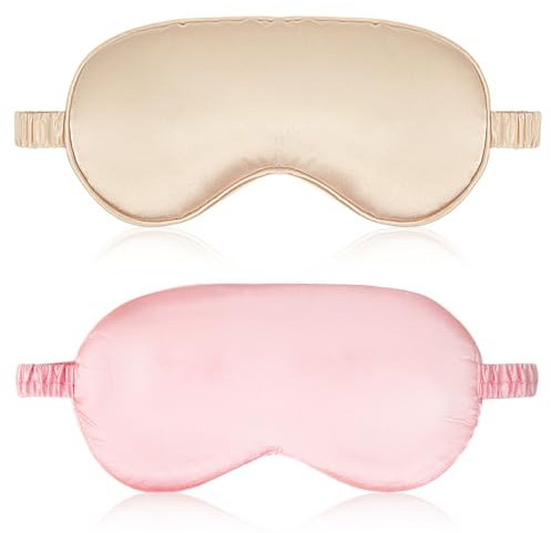 LXUEJIE 2 Stück Schlafmaske Seide, Augenmaske Damen | Lichtblockierende Schlafbrille für Reisen & Zuhause, Ultraweich & Atmungsaktiv (Rosa + Blau)