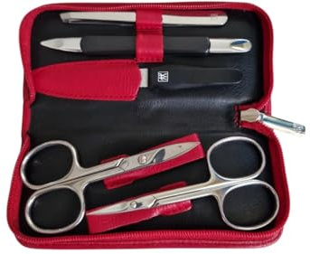 Zwilling – Maniküre Set 5-teilig - Manicure - Nagelschere - Pinzette - Nagelpflege - Reißverschluss-Etui - Leder-Etui - 13,8 x 6,5 x 2,5 cm - rot