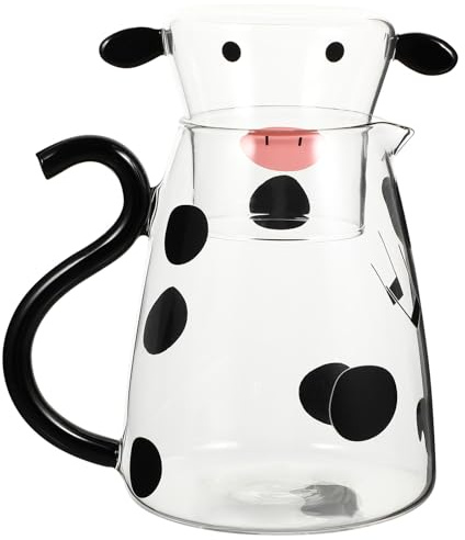 DEARMAMY Carafe Verre Résistante Au Micro-ondes Pichet à Eau Froid et Chaud Kettle pour Lait et Thé Verre et Pichet Cartoon Blanc