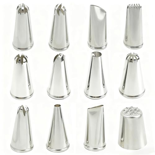 12 Pack Large Piping Nozzles Kit, Stainless Steel Seamless Icing Piping Nozzle Piping Tips for Cupcake Cookie Cake Decorating, Reusable Frosting Nozzles Baking Tools for DIY Pastry