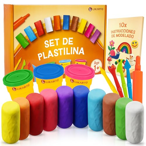 LIKARTO® Veganes Knete Set für Kinder ab 1 Jahr, 10 Farben, 5 Werkzeuge | 10 Anleitungen - Extraweiche & ungiftige Kinderknete - Kreatives Spielzeug für Mädchen & Jungen - Feinmotorik & Kreativität